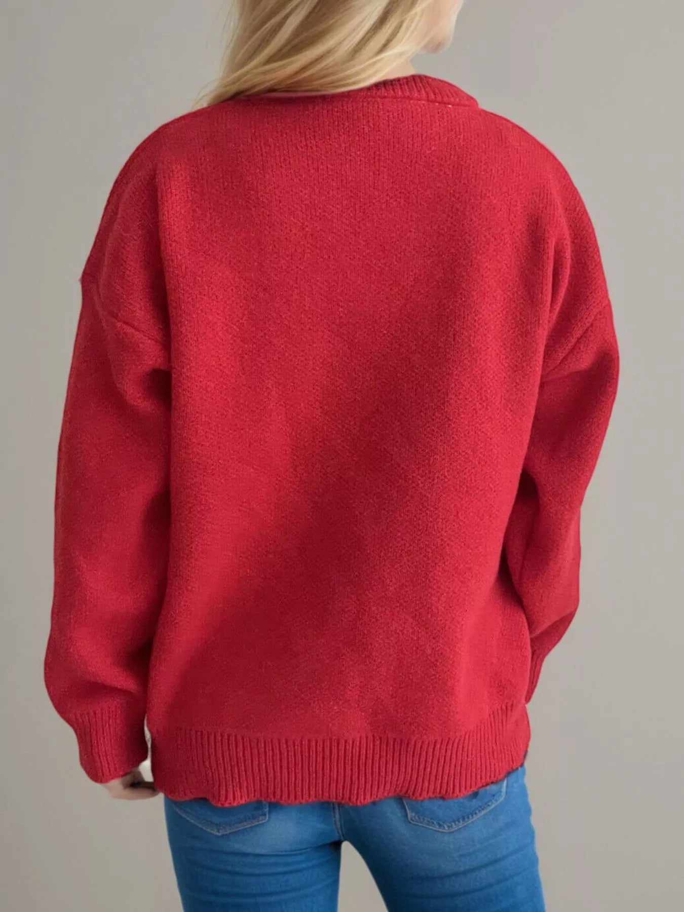 Cherry Pom-Pom Knit Round Neck Sweater
