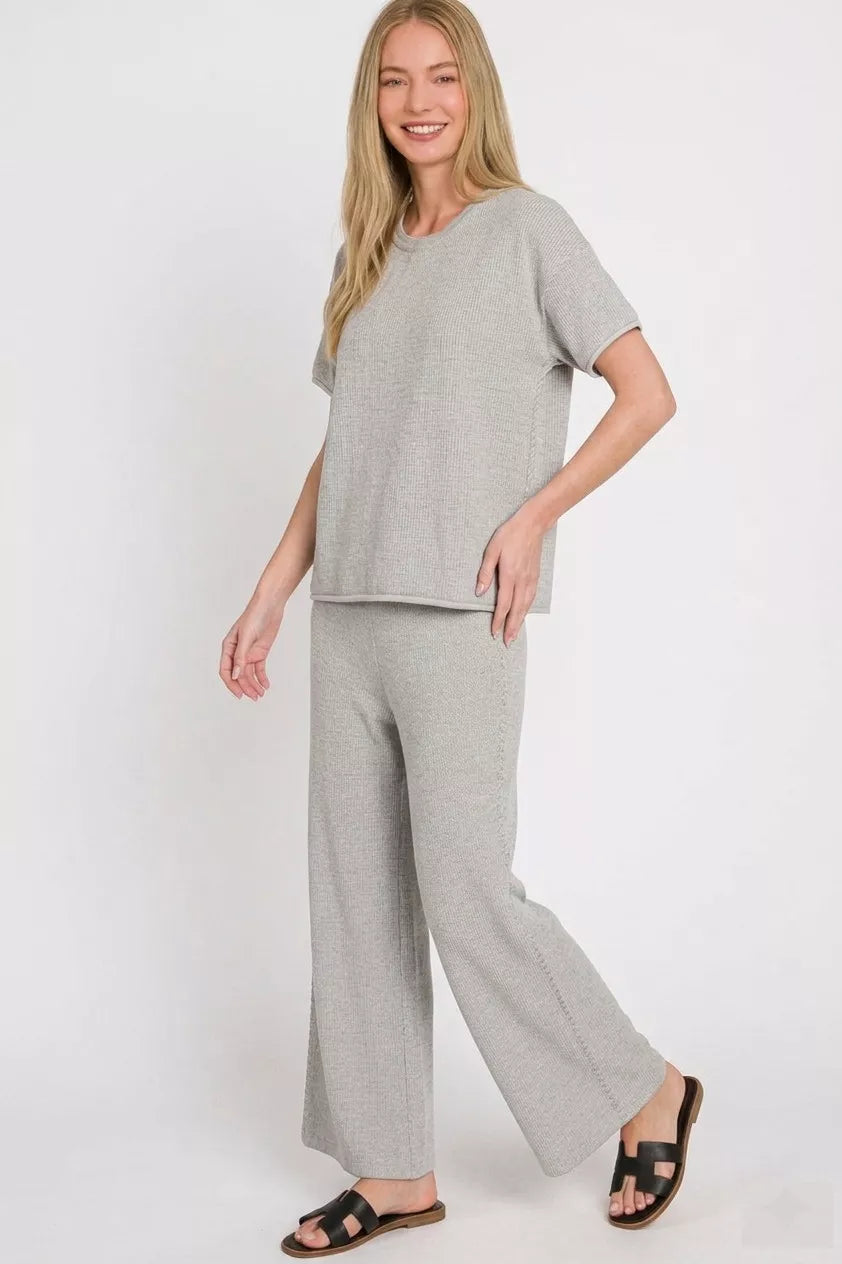 Zenana Viscose Round Neck Top & Pants Set