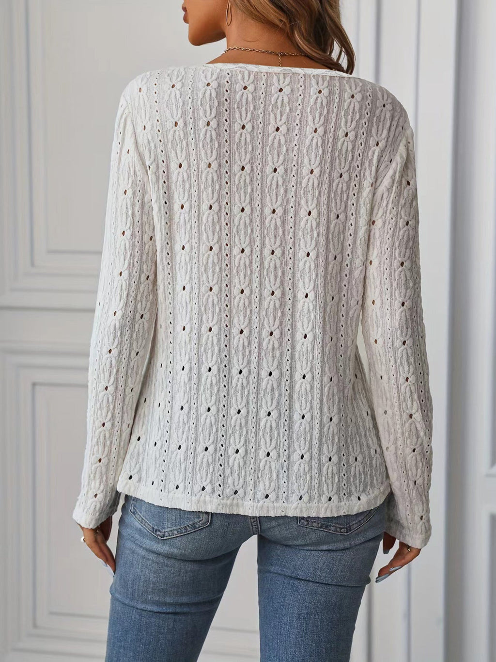 Eyelet Round Neck Blouse