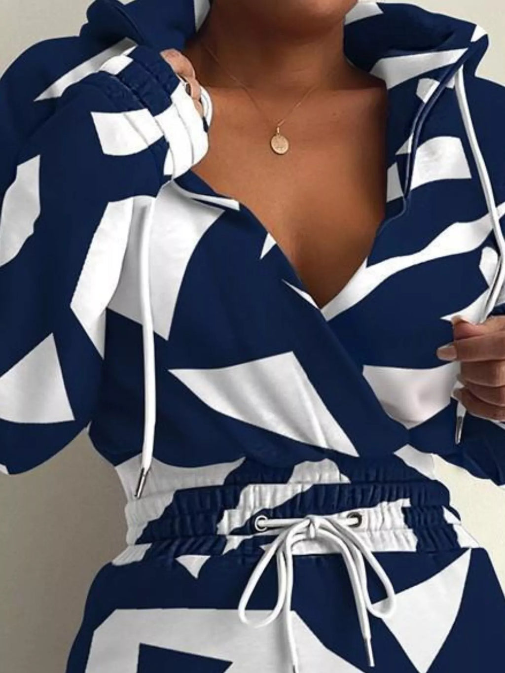 Full Size Drawstring Waist Surplice Printed Dress Plus Size