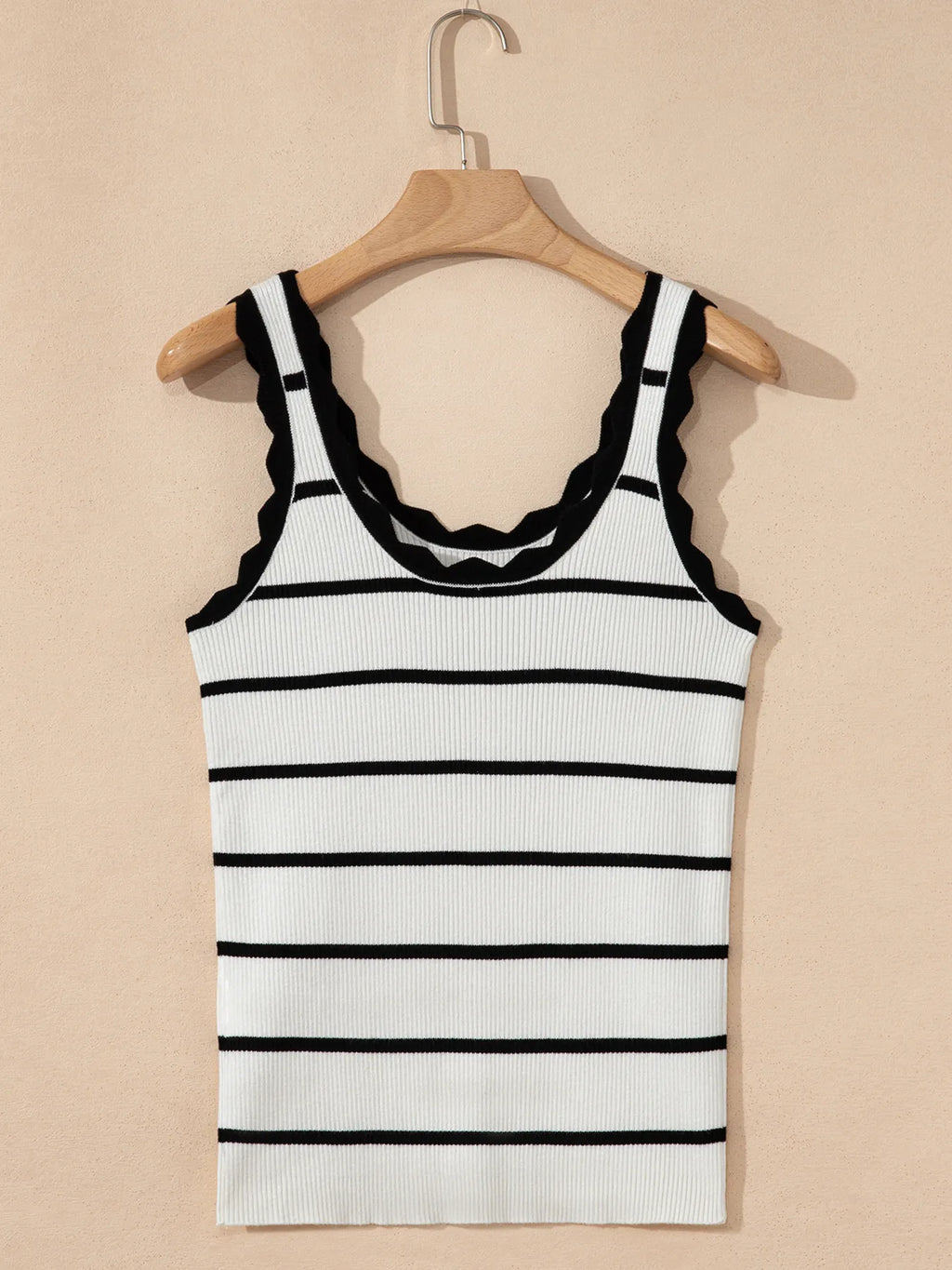 Stripe Scalloped Edge Crew Neck Knit Tank Top