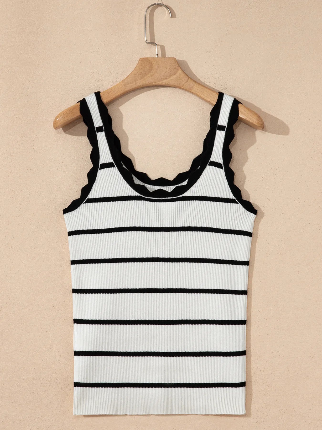 Stripe Scalloped Edge Crew Neck Knit Tank Top