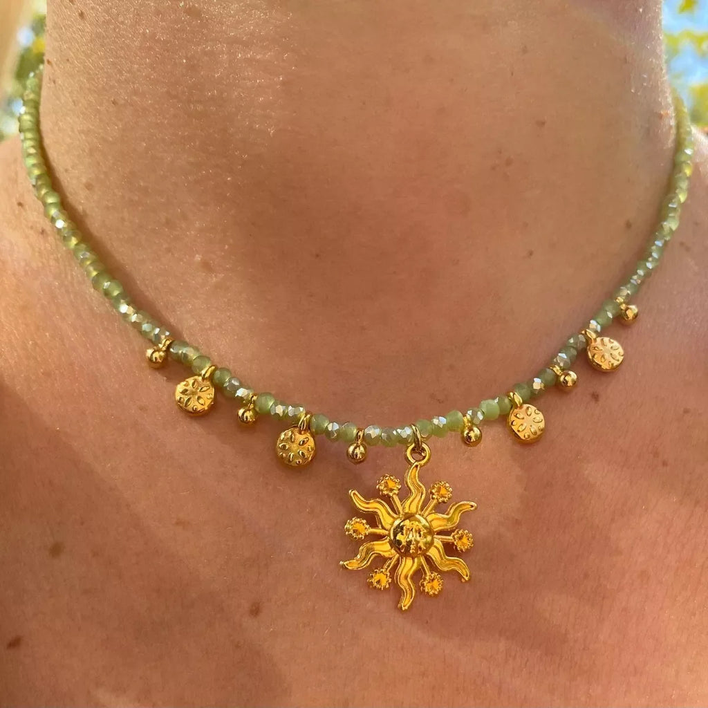 14K Gold-Plated Bead Sun Pendant Necklace