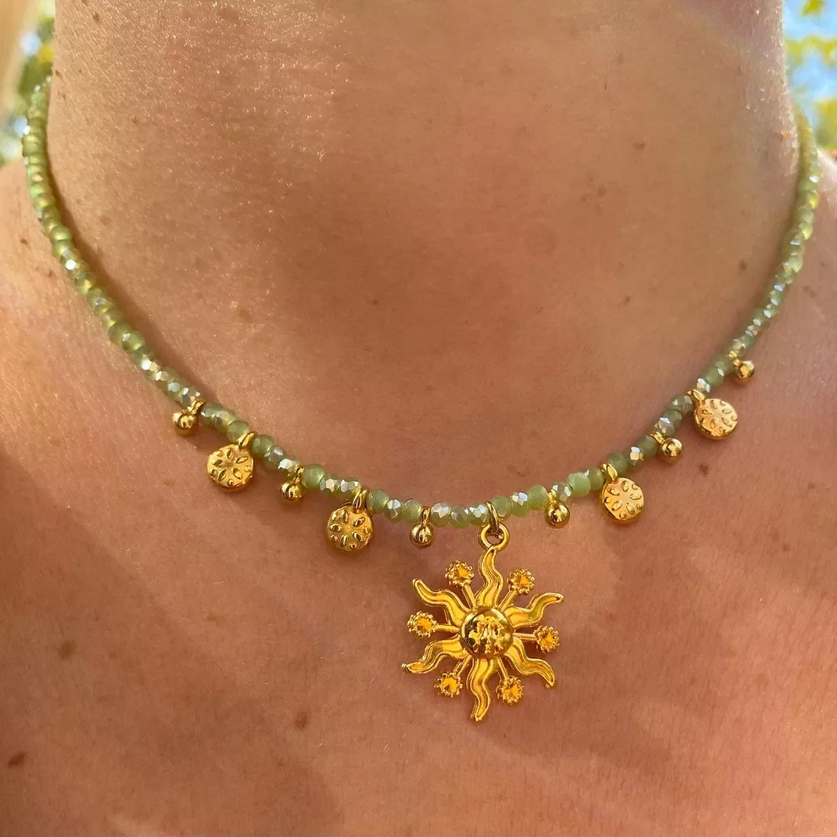 14K Gold-Plated Bead Sun Pendant Necklace