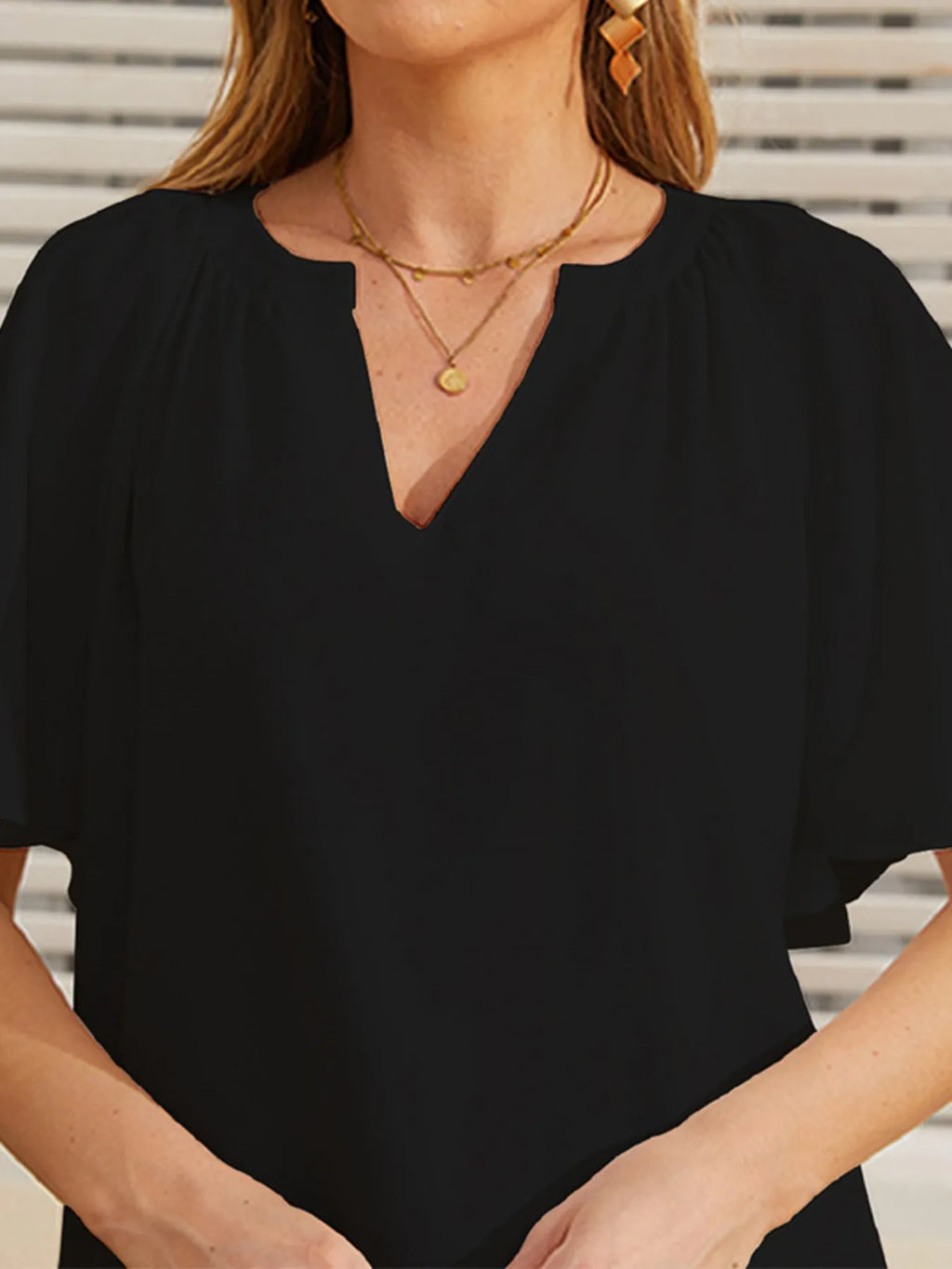 Flutter Sleeve Notched Blouse