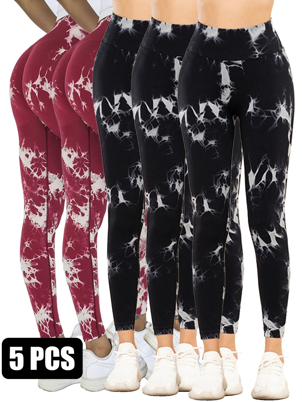 5-Pack Tie Dye Cut-Out Leggings