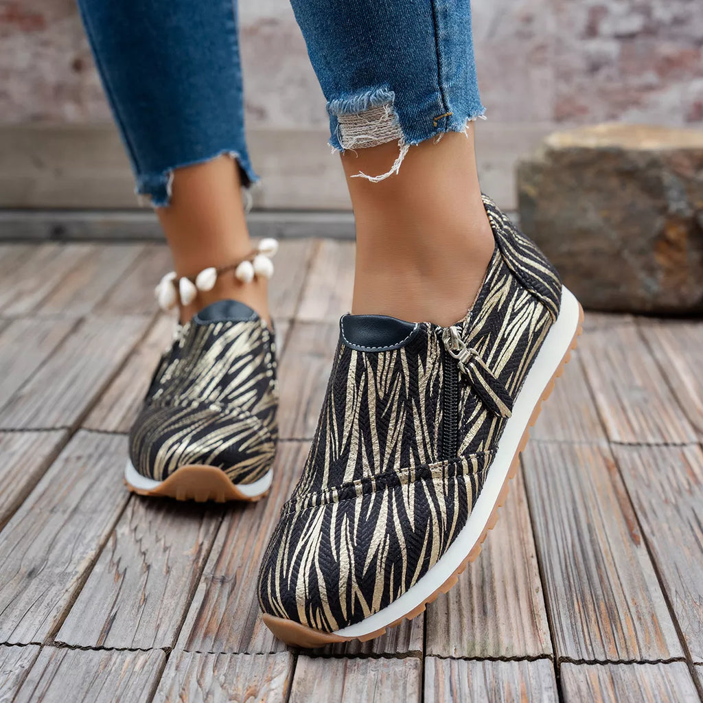 Round Toe Zipper Detail Slip-Ons