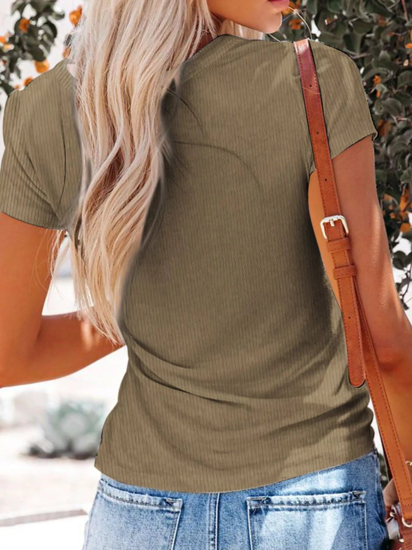 Full Size Casual V-Neck Button Detail T-Shirt Plus Size