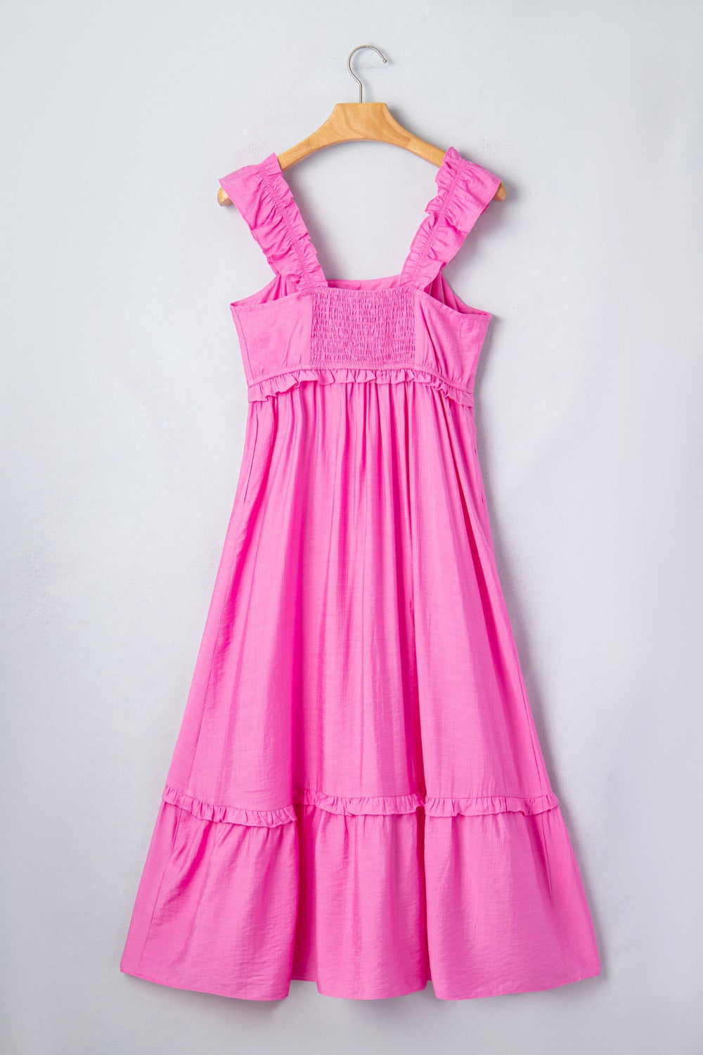 Solid Color Ruffle Trim High Waist Sleeveless Maxi Dress