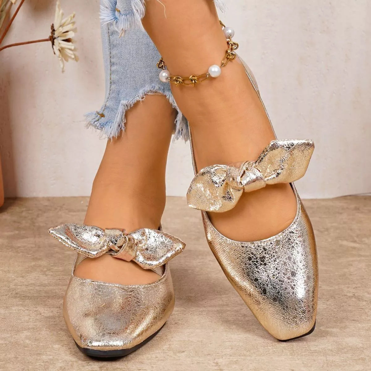 Bow Square Toe Slip-Ons