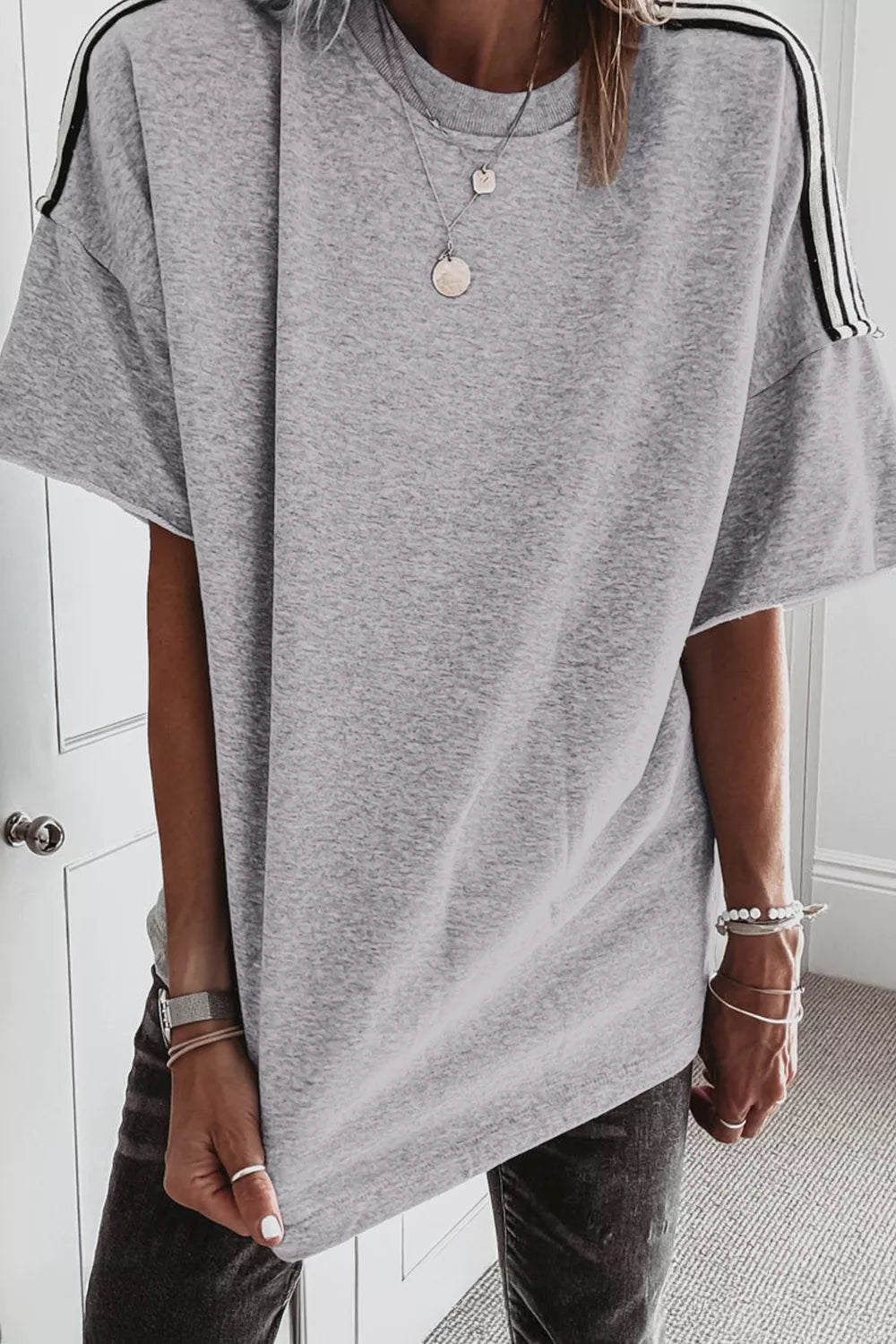 Striped Shoulder Relaxed Fit T-Shirt