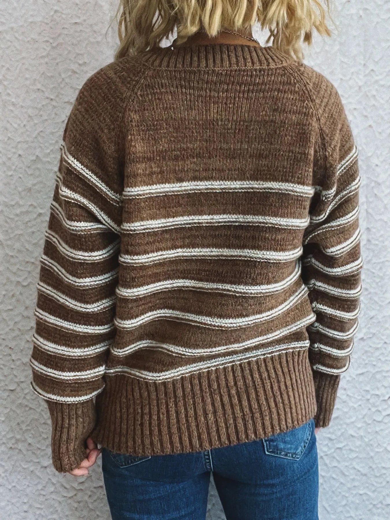 Striped Button Detail Long Sleeve Sweater