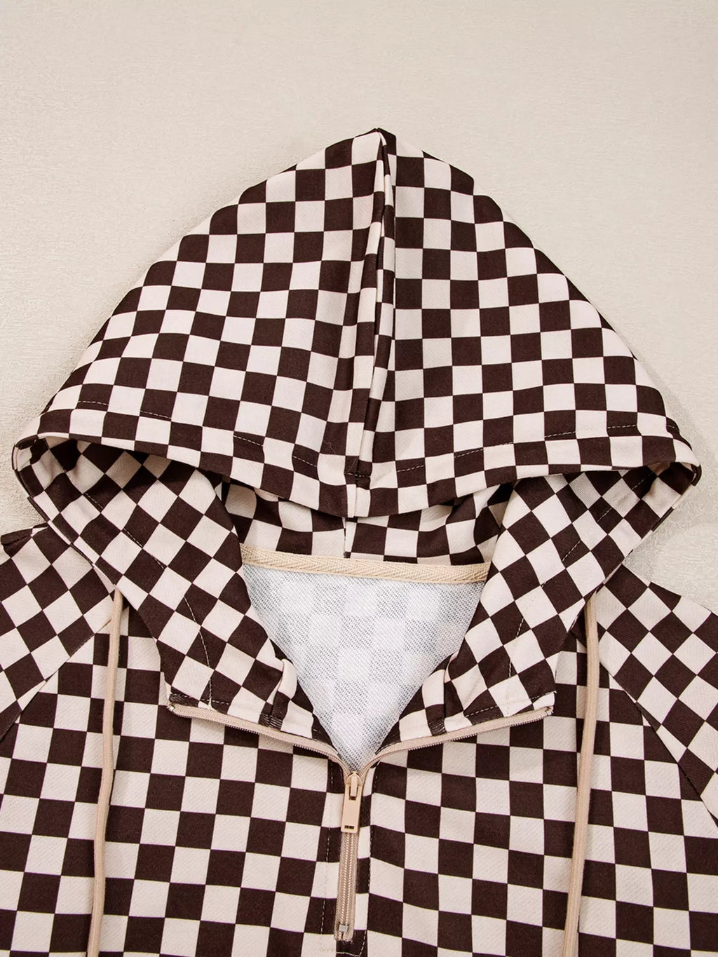 Checkered Drawstring Hoodie and Pants Set
