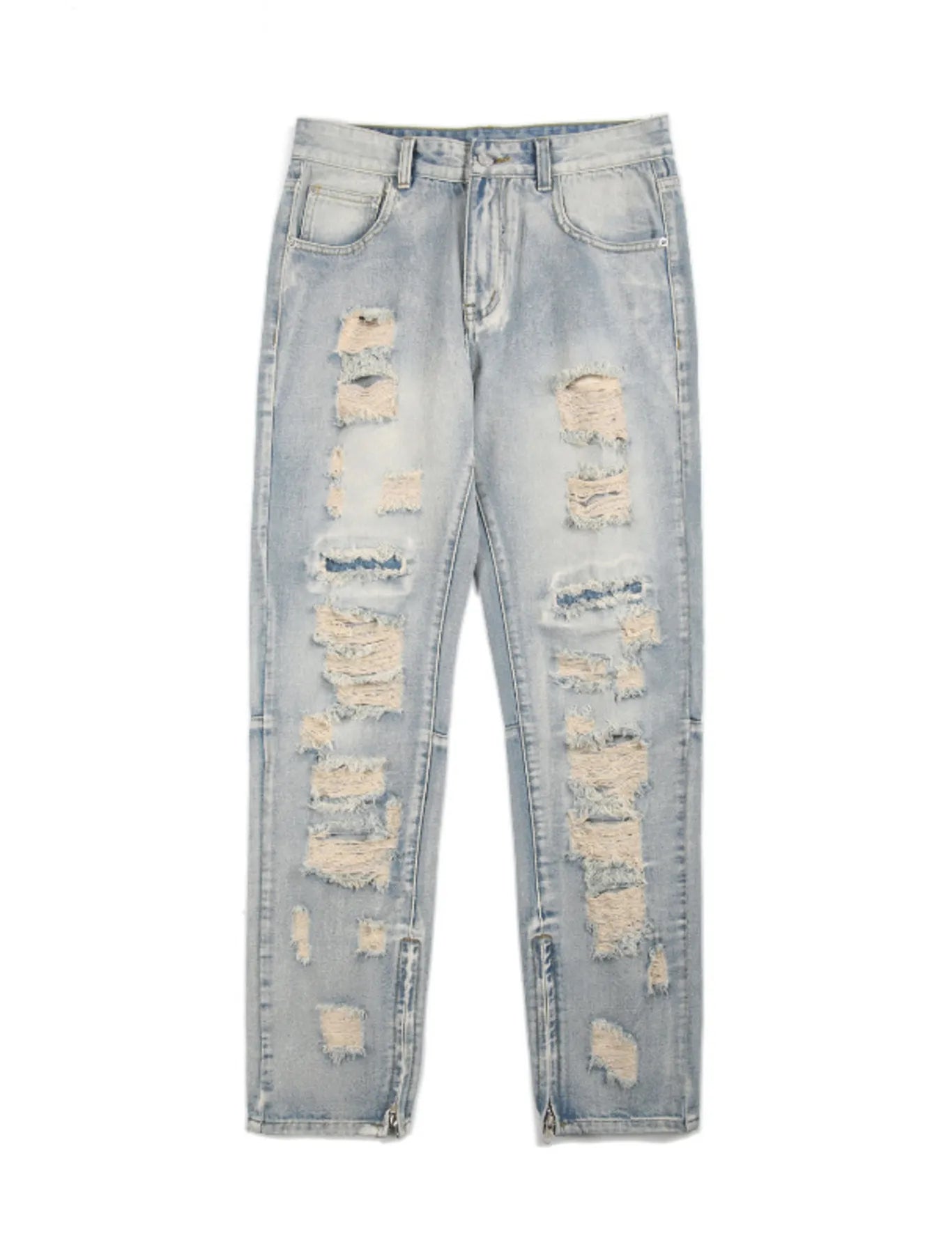 Men's Washed Distressed Straight Jeans