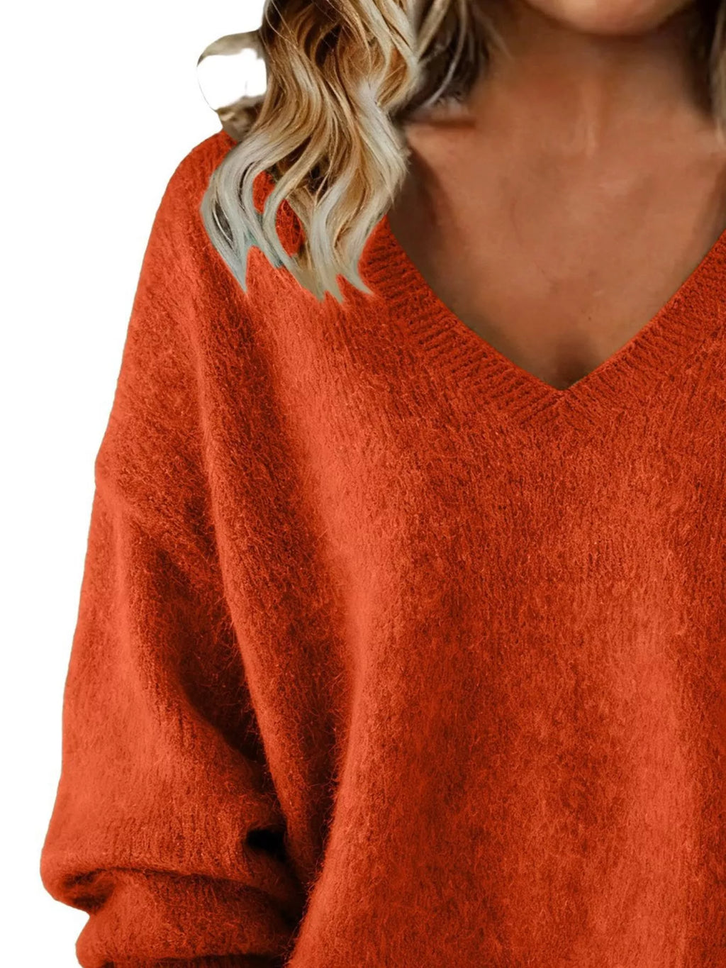 Full Size V-Neck Dropped Shoulder Sweater Plus Size