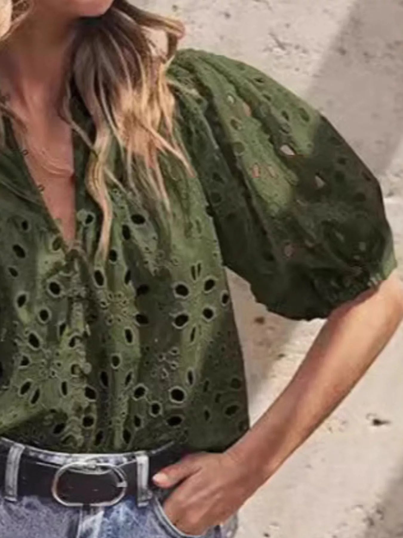 Eyelet Embroidered Puff Sleeve Blouse