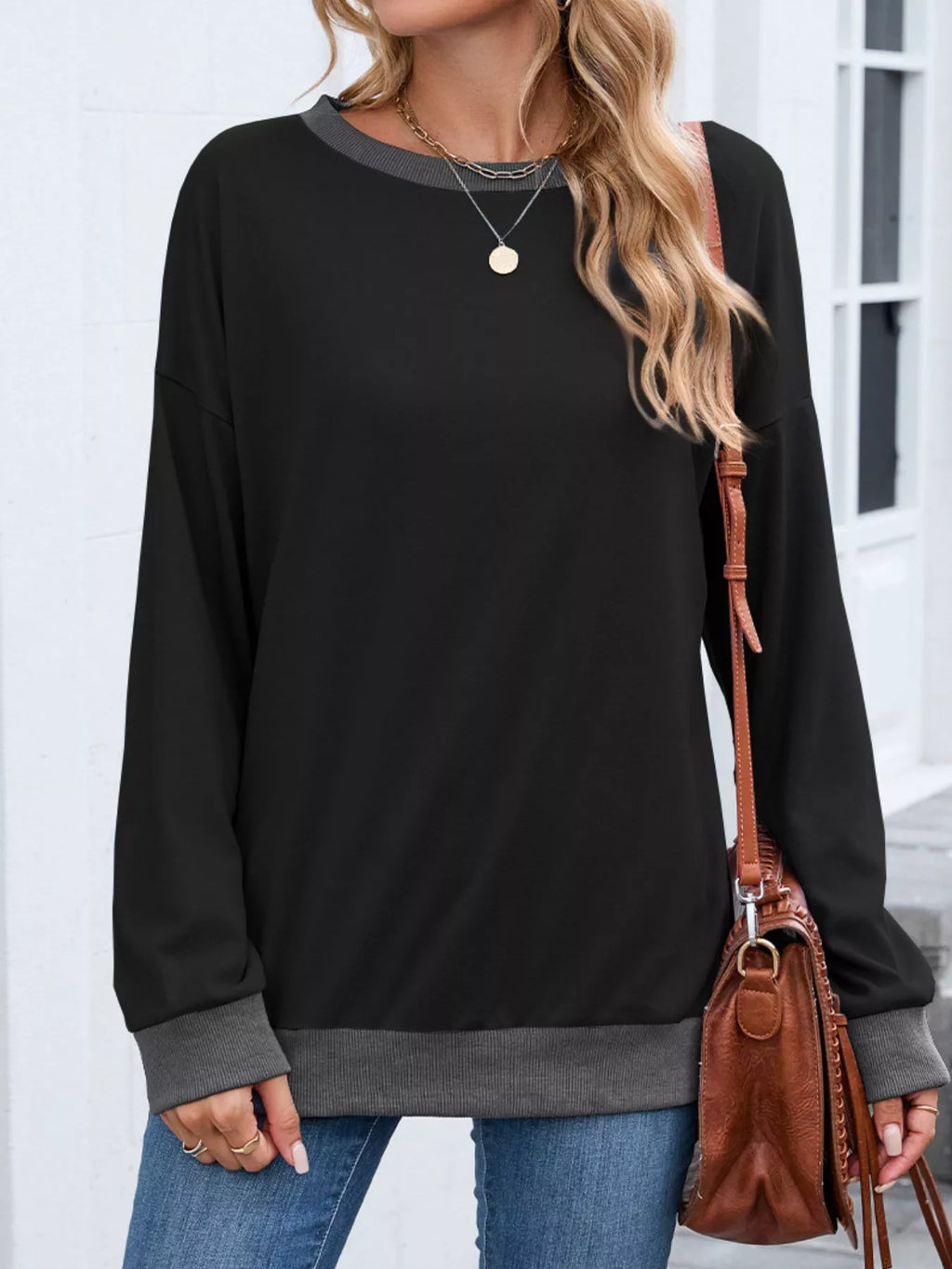 Contrast Trim Long Sleeve Sweatshirt