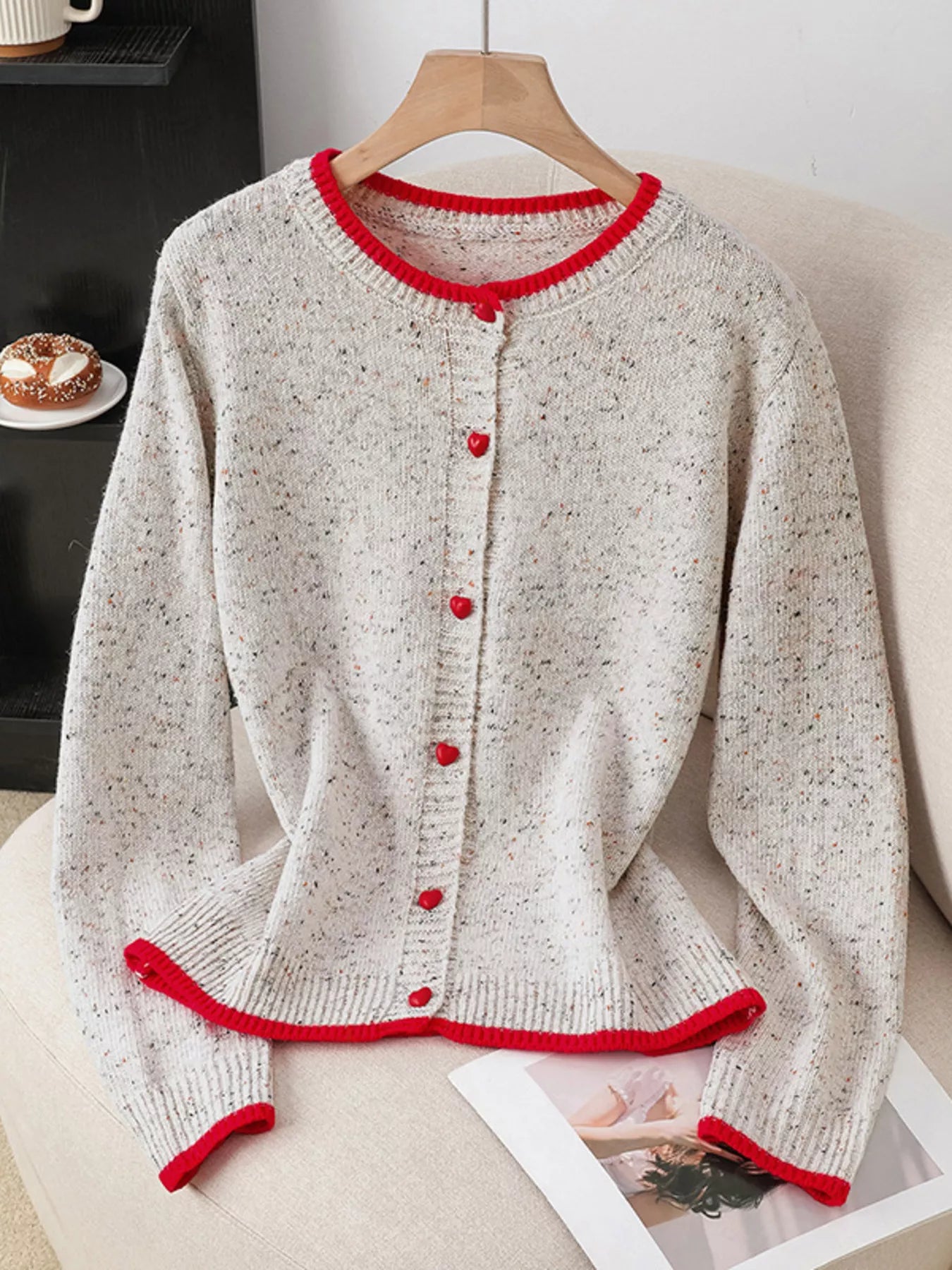 Contrast Trim Button Up Cardigan