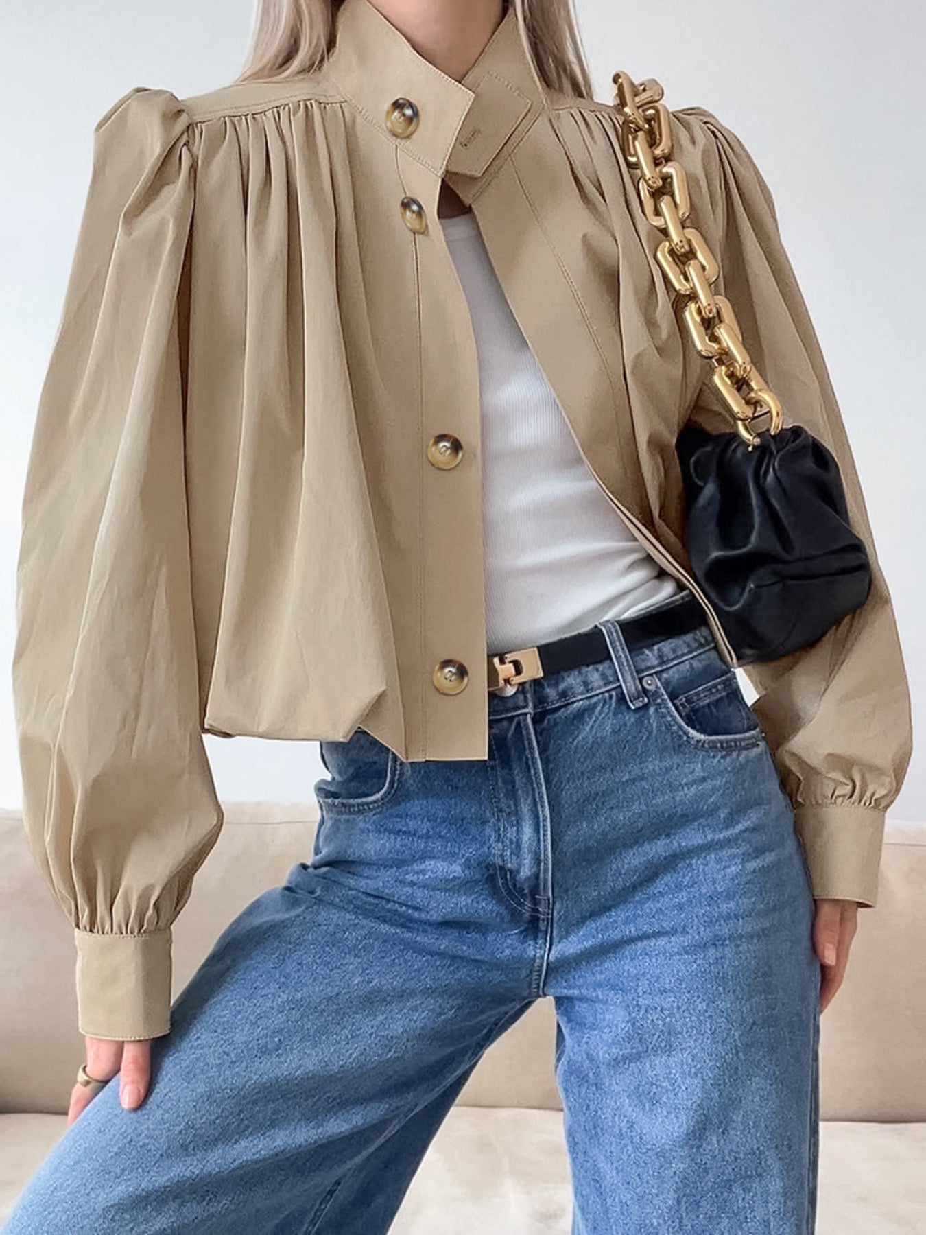 Puff Sleeve Button-Down Jacket