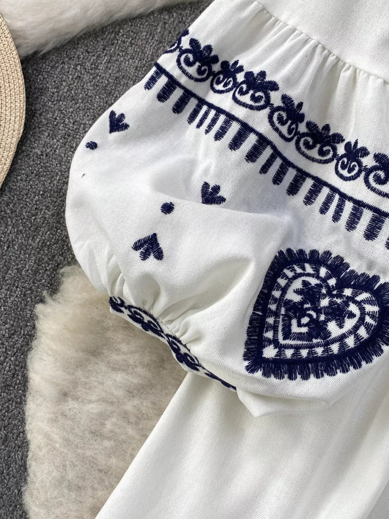 Embroidered Tie Neck Blouse