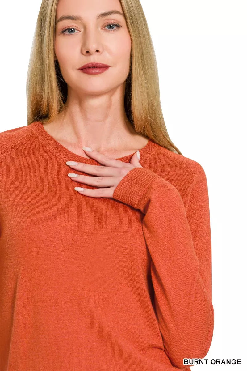 Zenana Lightweight Wool Blend Round Neck Sweater