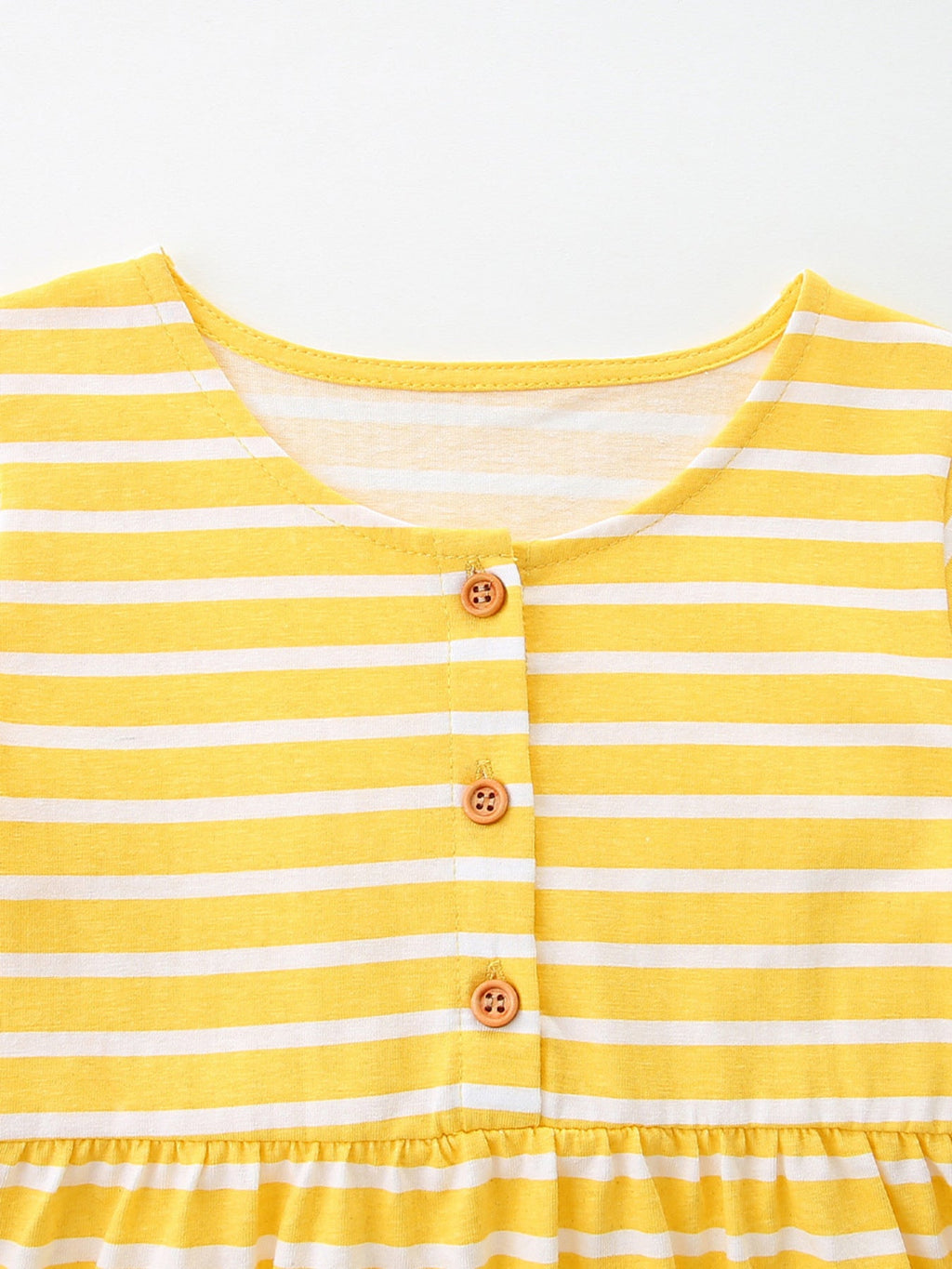 Children's Striped Bunny Embroidered Button-Front Dress