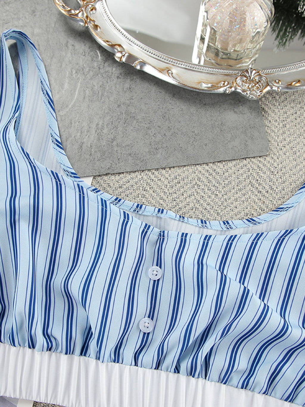 Striped Cami & Shirt and Pants Lounge Set