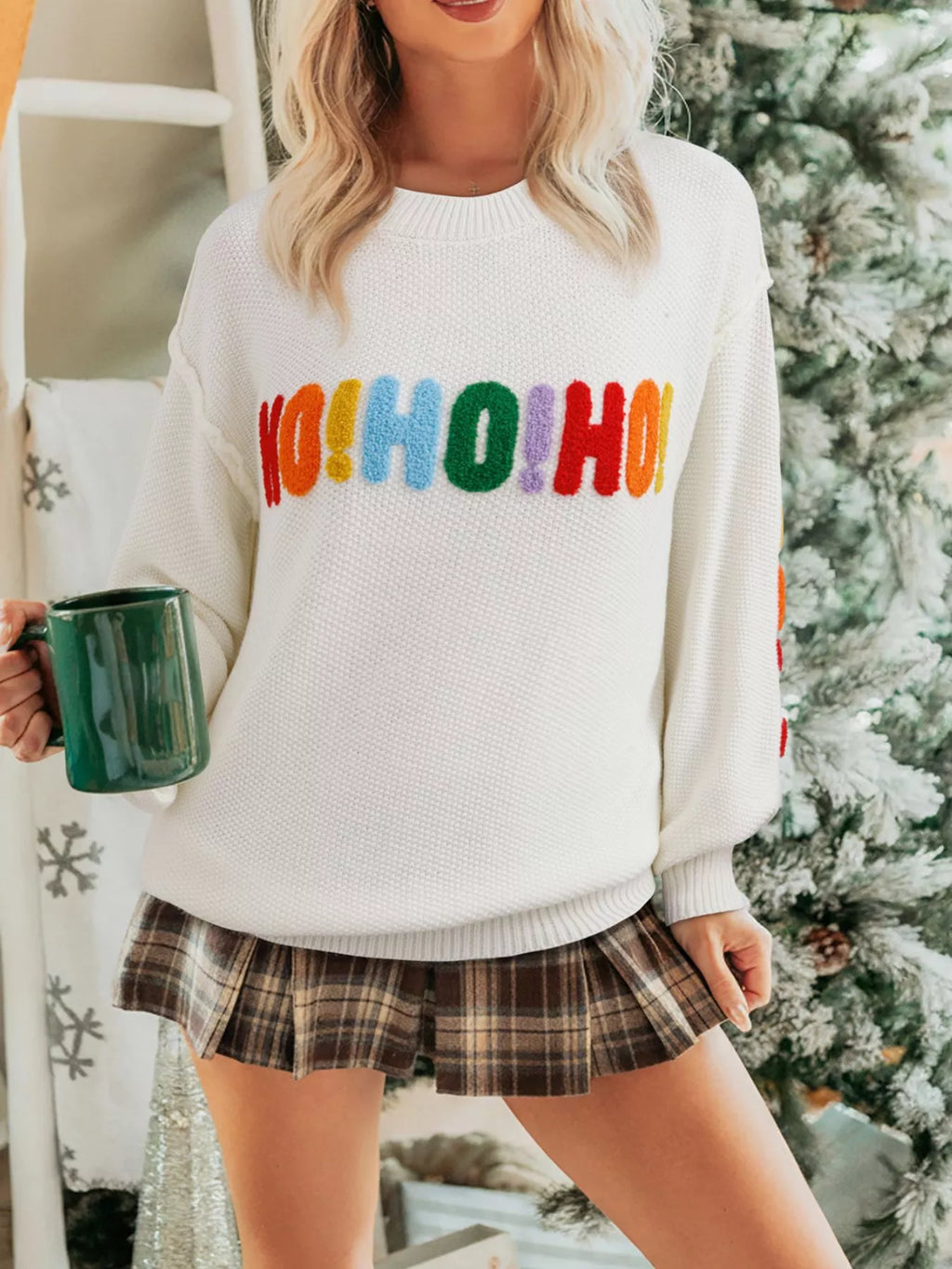 HOHOHO MERRY CHRISTMAS Drop Shoulder Holiday Sweater