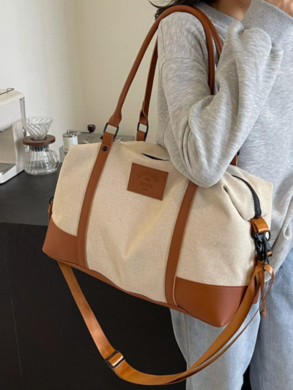Canvas Leather Trim Travel  Bag
