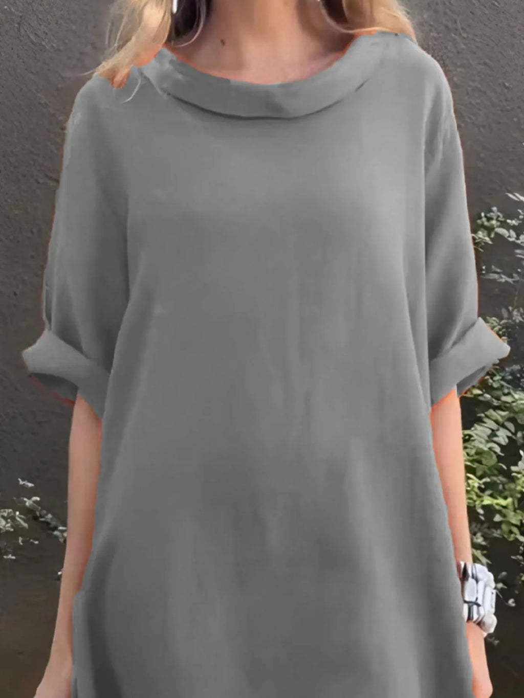 Full Size Casual Loose Fit Round Neck Midi Dress Plus Size