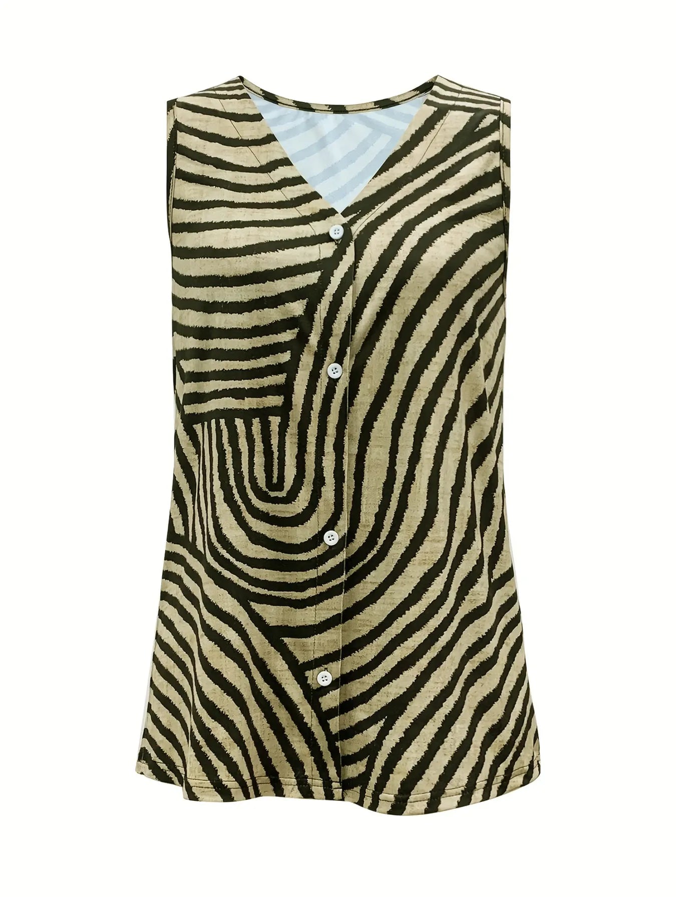 Sleeveless Zebra Print Button-Up Tank Top