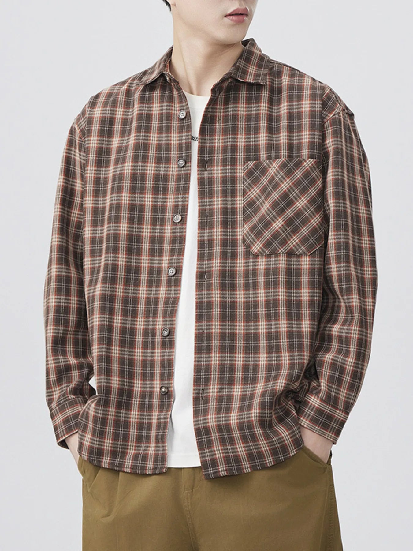 Men's Plus Size Casual Plaid Long Sleeve Shirt
