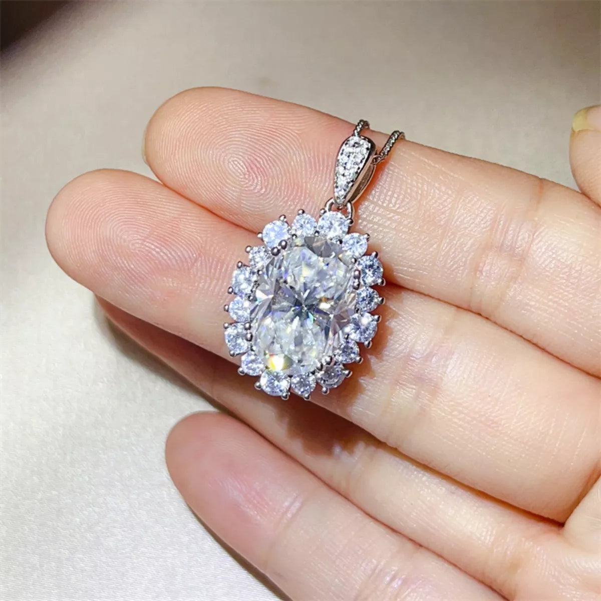 8 Carat Moissanite 925 Sterling Silver Pendant Necklace