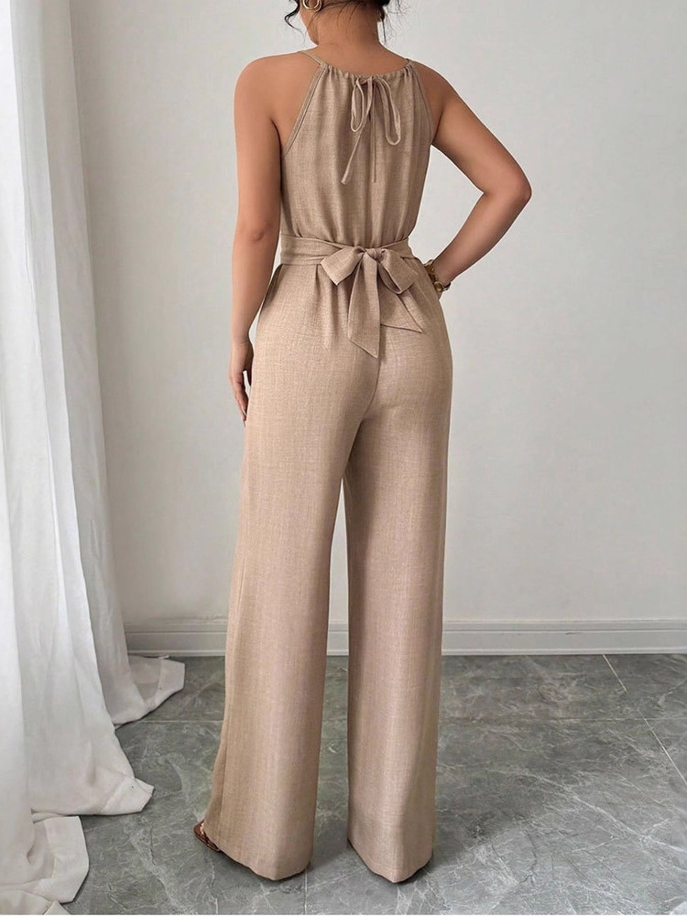 Sleeveless Tie Waist Wide Leg Jumpsuit