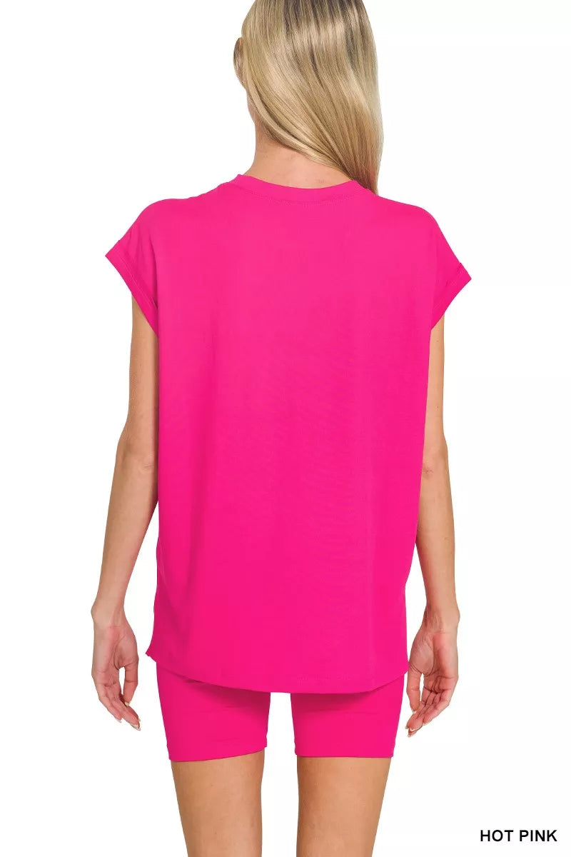 Zenana Brushed Dty Microfiber Top & Biker Shorts