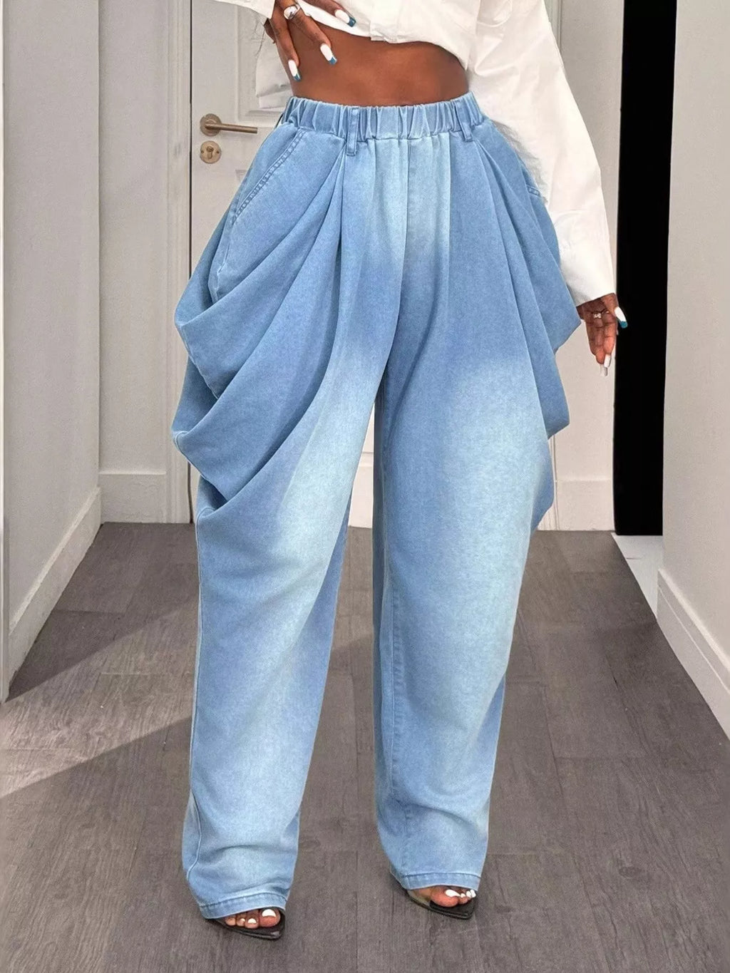Ruched Wide Leg Jeans