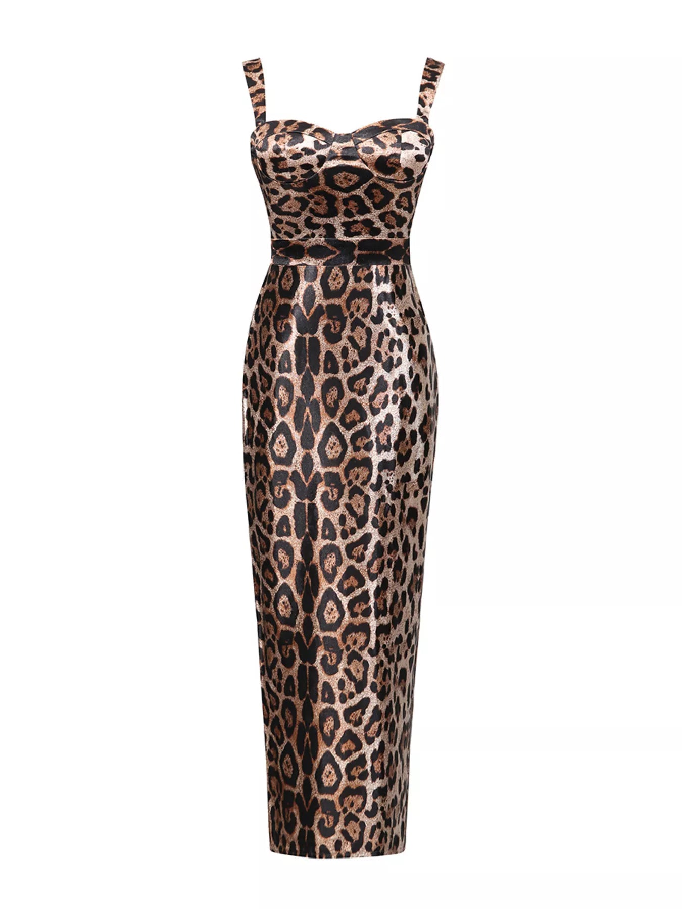 Leopard Print Bodycon Back Slit Midi Dress