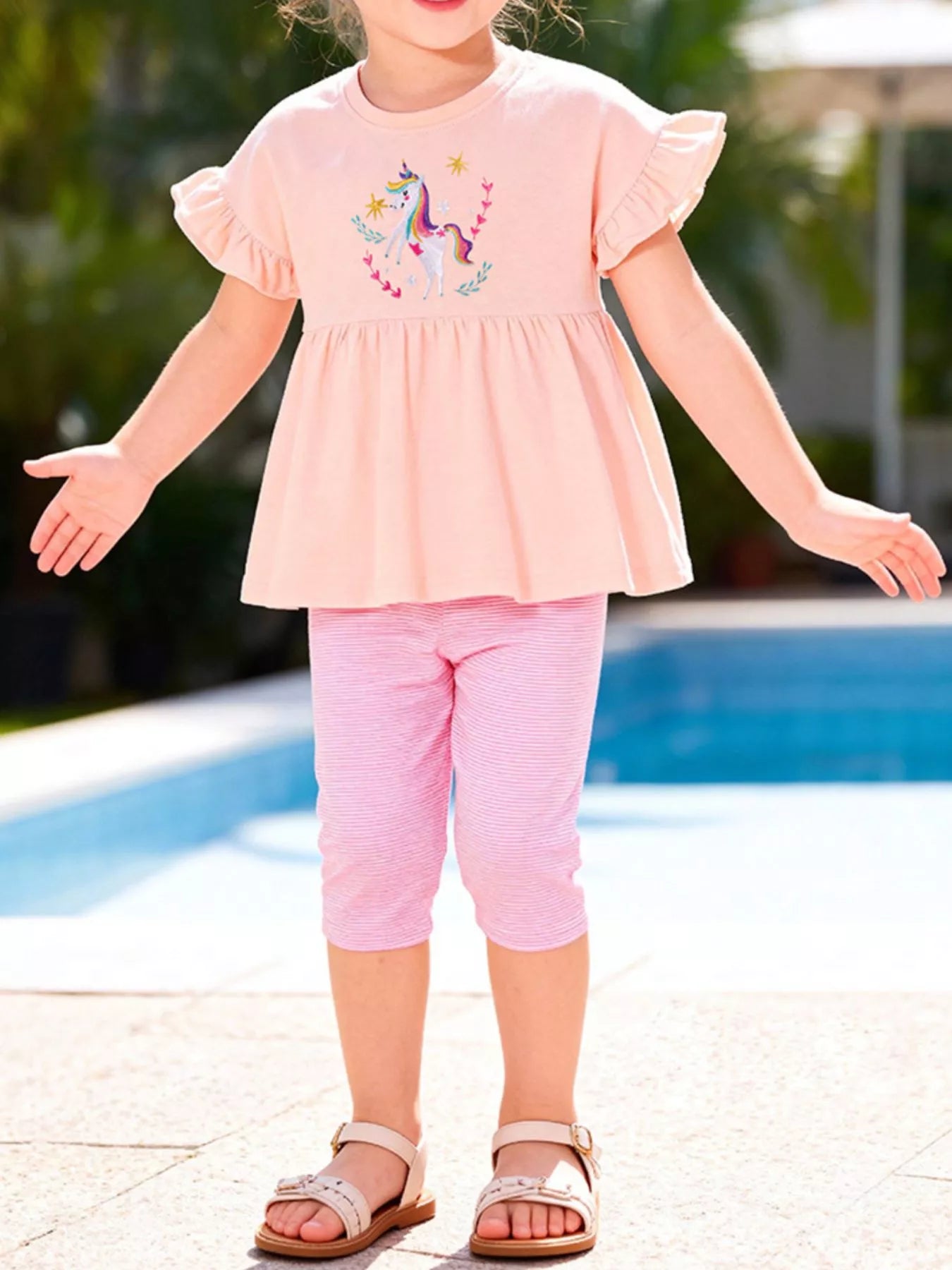Children's Unicorn Embroidered Top & Capri Leggings Set