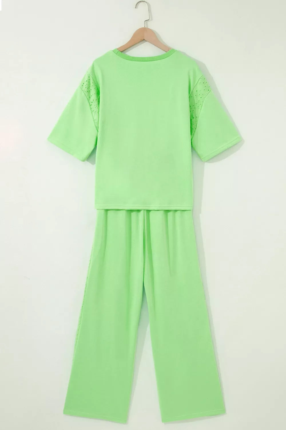 Lace Patchwork Half Sleeve Top Elastic Waist Pants Two Piece Set