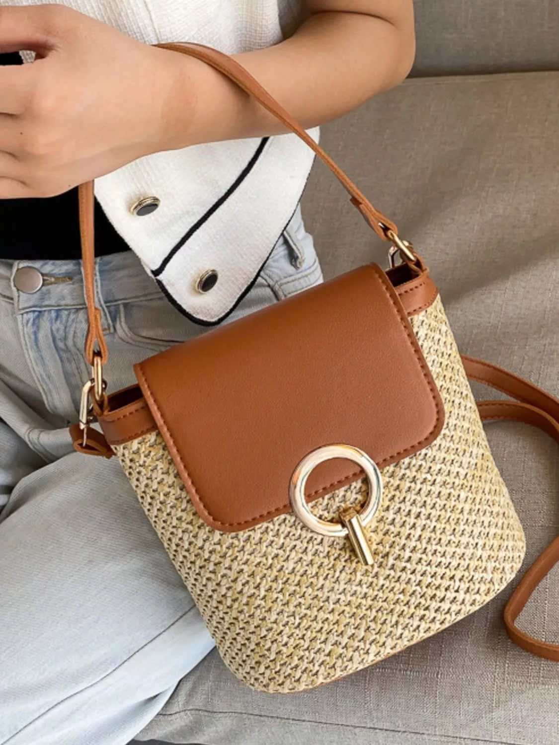 Woven Straw Crossbody Bag