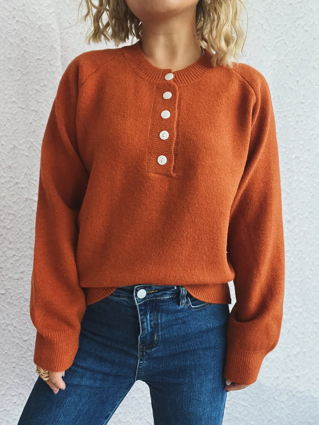 Button-Front Long Sleeve Sweater