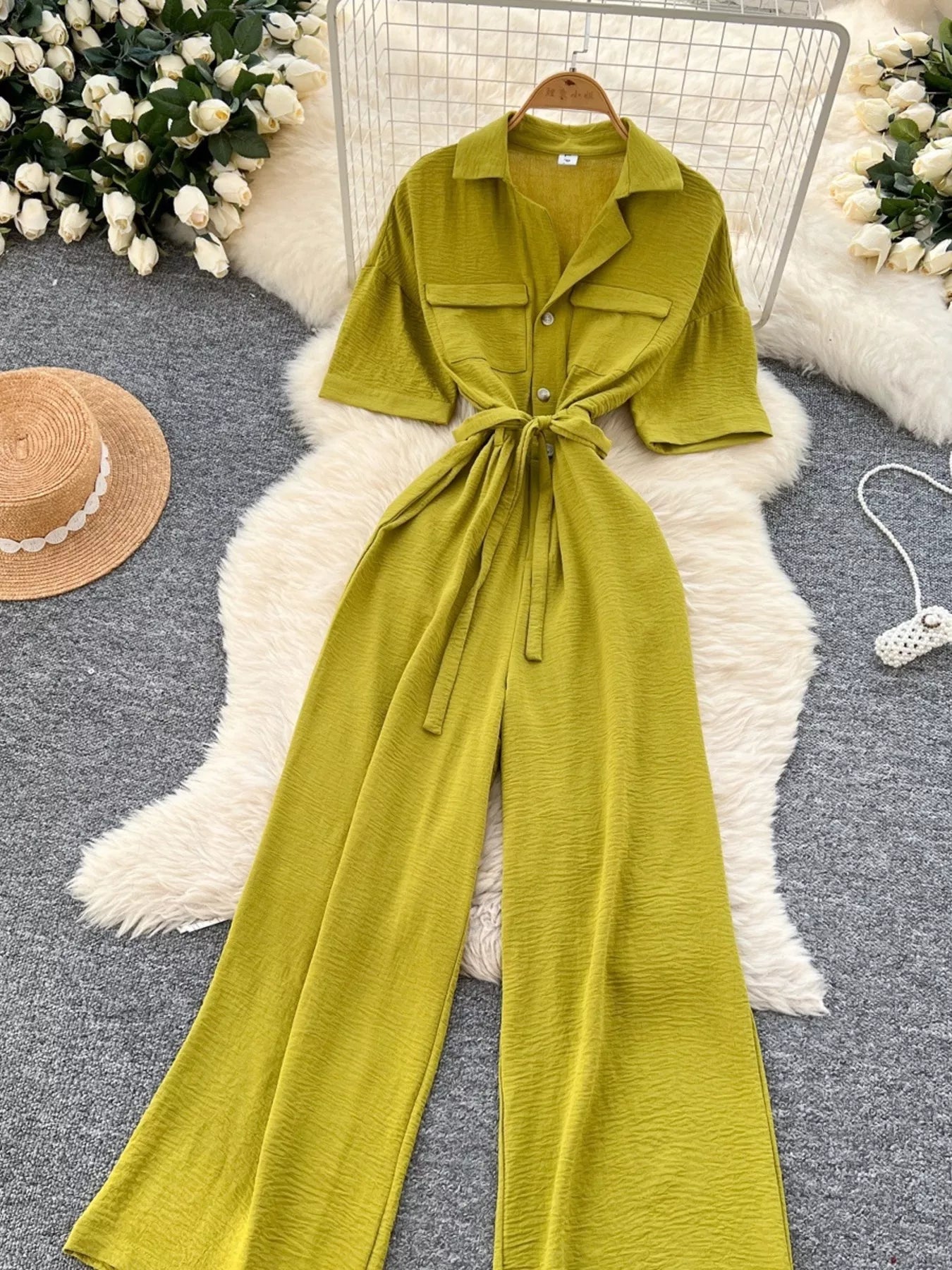 Tie Waist Wide Leg Jumpsuit