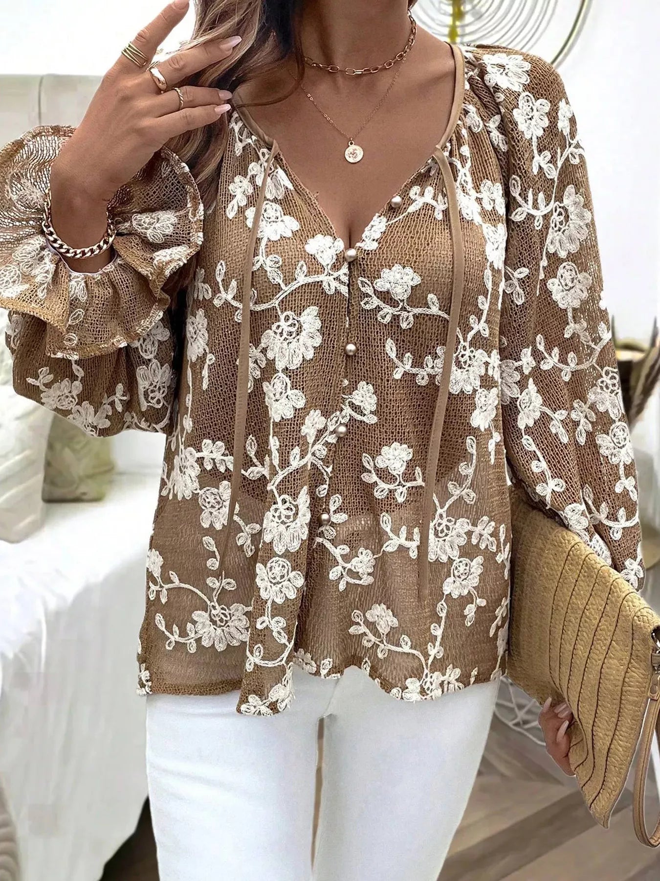 Floral Embroidered Long Sleeve Shirt