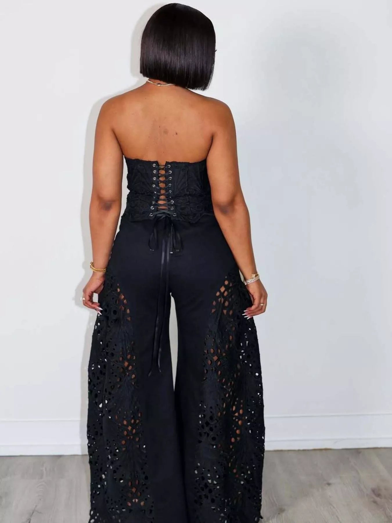 Cutout Tube Top and Wide Leg Pants Set