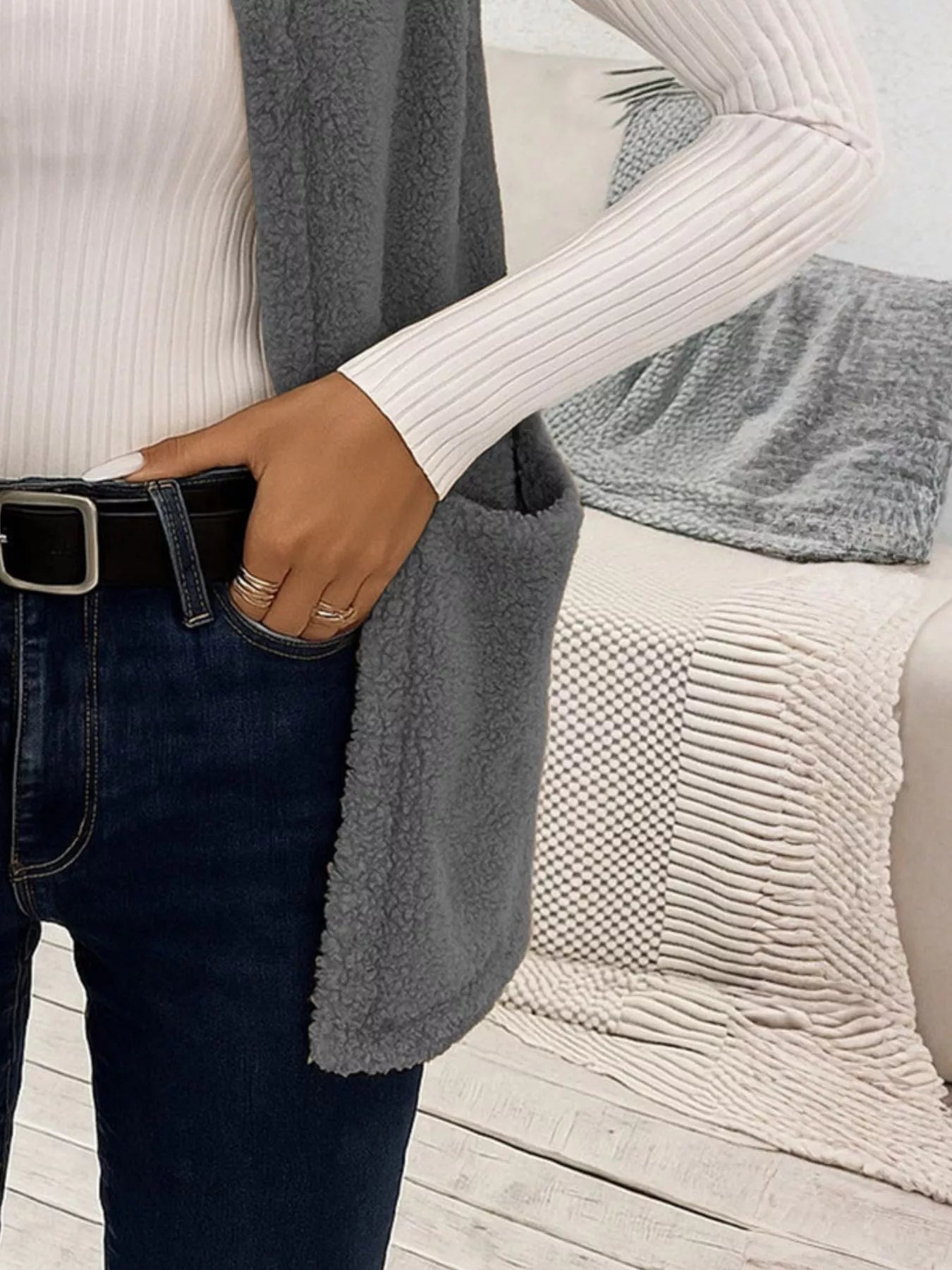 Sleeveless Fuzzy Fleece Vest Coat