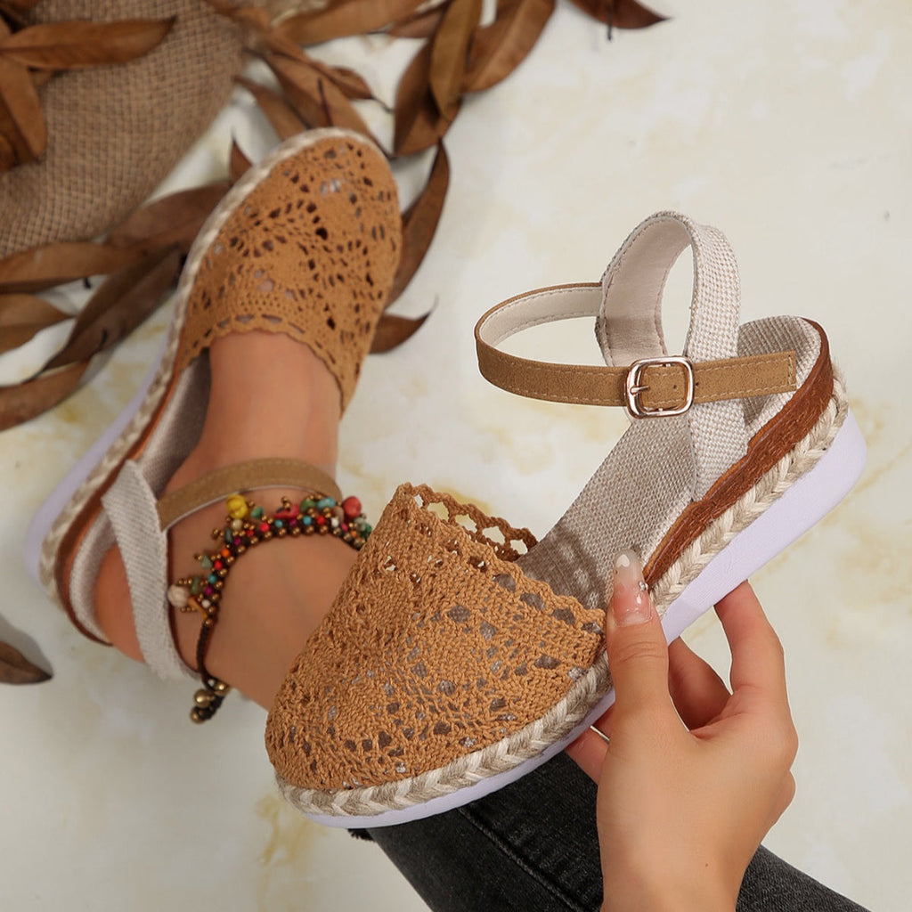 Floral Ankle Strap Espadrille Sandals
