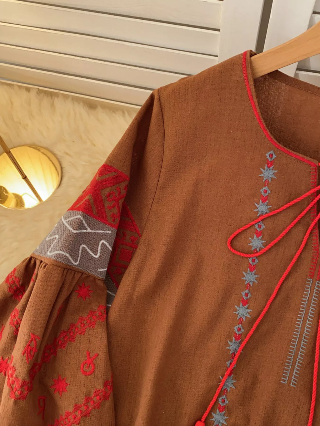 Embroidered Tie Neck Blouse