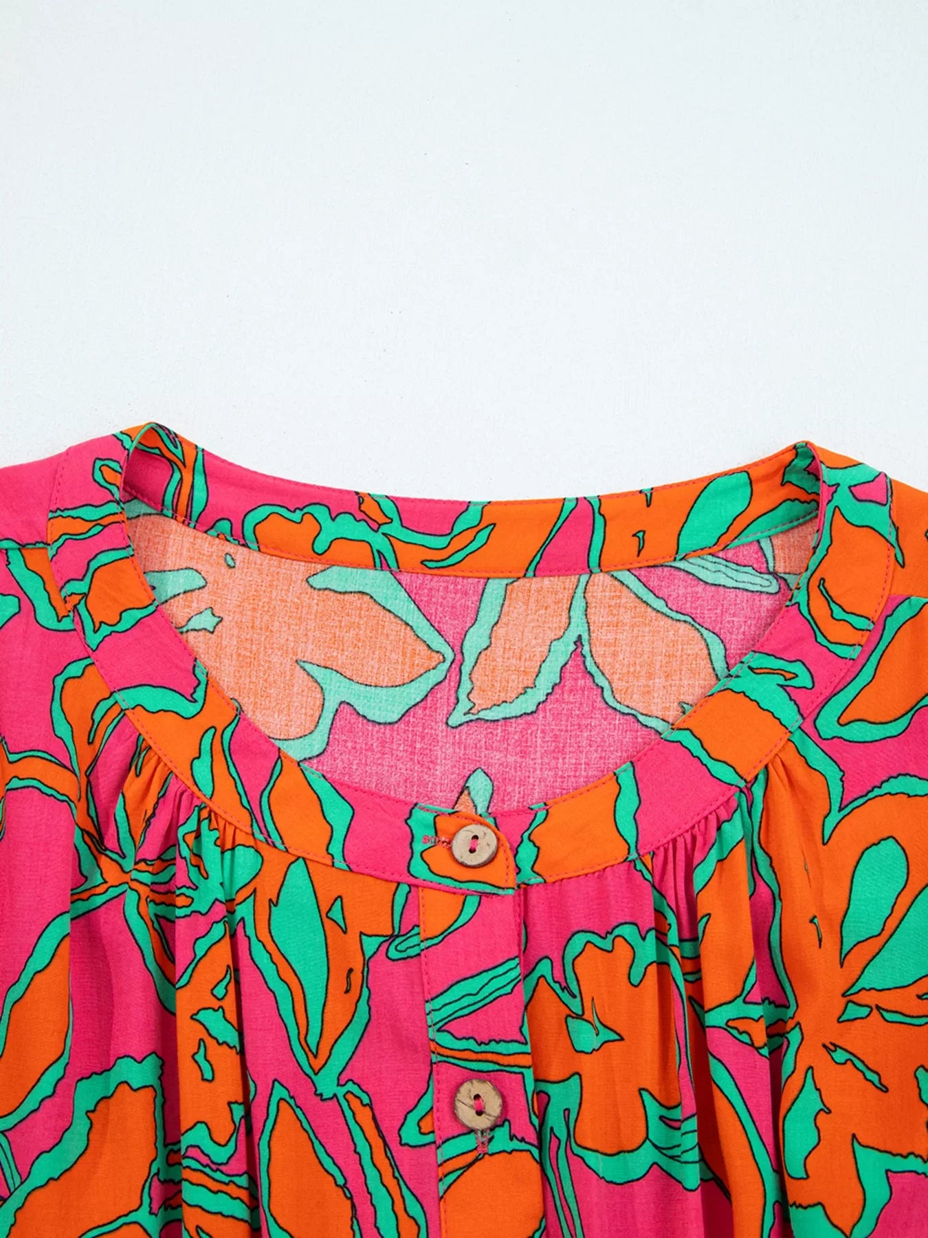 Floral Print Batwing Sleeve Buttoned Loose Fit Shirt