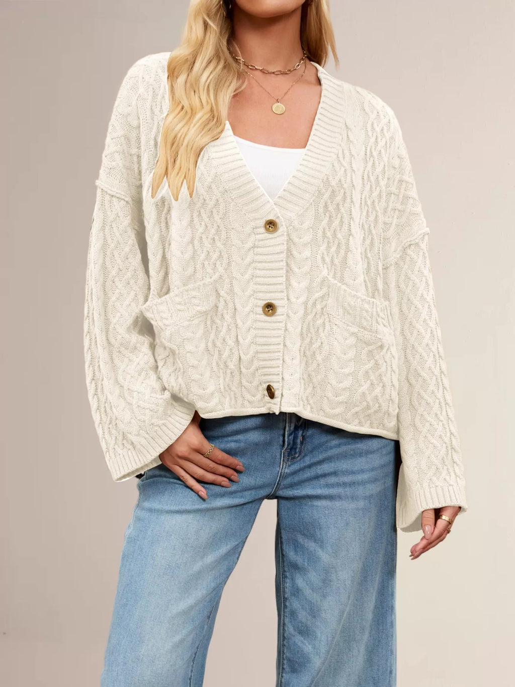 Cable Knit Button-Down Cardigan