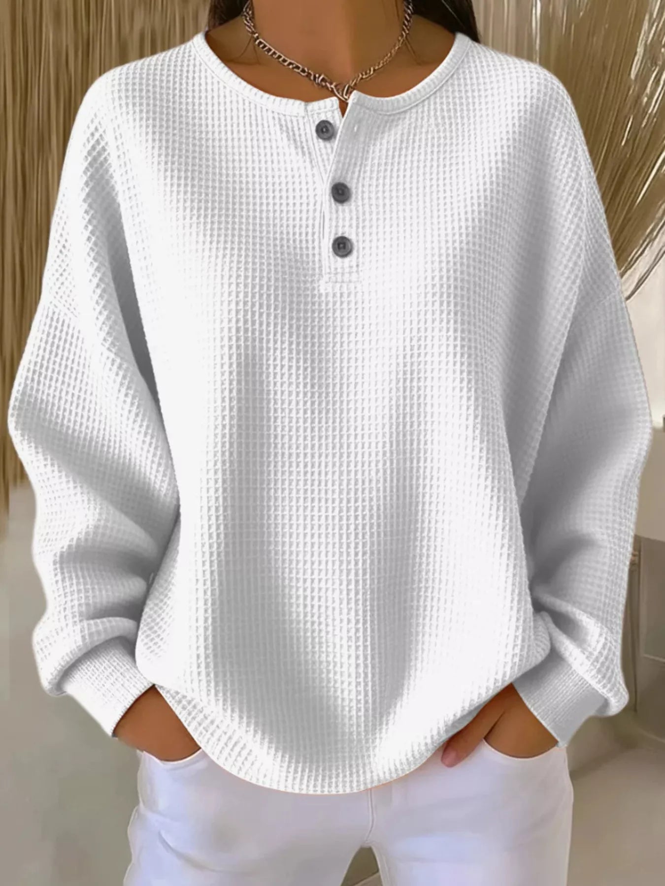 Full Size Waffle Knit Half Button T-Shirt Plus Size